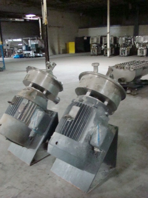 ***SOLD***Qty.(2) Each: Used RIETZ Disintegrators (Hammer Mills) Model RP-12-K-122.  Units Mounted on a 45 Deg. angle. 
Unit A: RP-12-K-122, S/N RP-661794.  
Unit B: RP-12-K-122, S/N RP-732071. 
60 HP Drives. 
Last used in Food Plant. Sanitary Construction.
